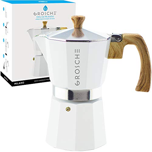 GROSCHE Milano Stovetop Espresso Maker Moka Pot 6 espresso Cup  93 oz White  Cuban Coffee Maker Stove top coffee maker Moka Italian espresso greca coffee maker brewer percolator