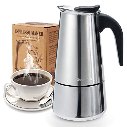 Stovetop Espresso Maker Moka Pot Godmorn Italian Coffee Maker 450ml15oz9 cup (espresso cup50m) Classic Cafe Percolator Maker Stainless Steel Suitable for Induction Cookers