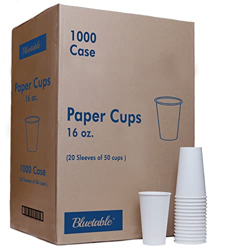 16 oz Coffee Cups Bulk Hot Cups 1000 Case  Paper Cups 16oz Large Pack Cups for Office  Hot Drink Cups for Dispenser Sustainable Compostable To Go Paper Cup White 1000 Pack  Case