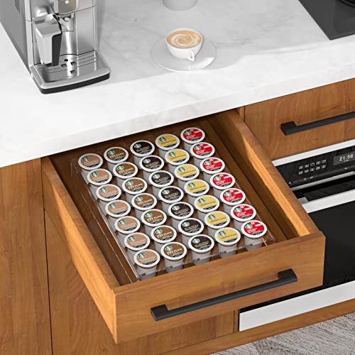 AITEE Acrylic K Cup Drawer Organizer Clear K Cup Organizer Tray for Drawer or Countertop StorageHold 35 Coffee CapsulesK Cup Coffee Pod Holder for Office and Kitchen K Cup Storage (114x153Inches)