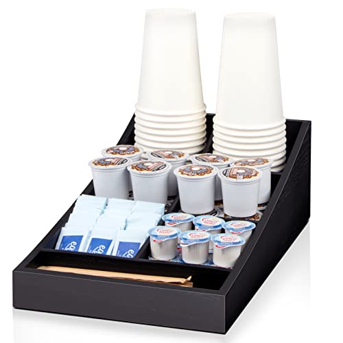 ANBOXIT Coffee Station Organizer Wooden Coffee Bar Accessories Organizer for Counter Coffee Condiment Tray for Home and Office (7 Compartment Long and Narrow)