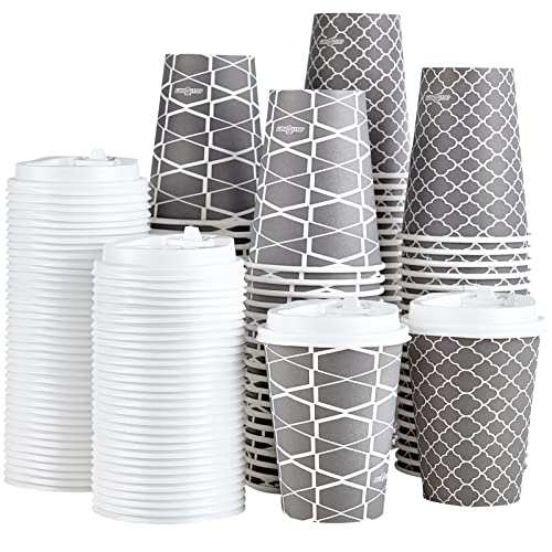 Disposable Coffee Cups with Lids 12 oz (100 Set)To Go Coffee Cups  Paper Coffee Cups for Beverages Espresso Tea Suitable for CafesOffices and Home