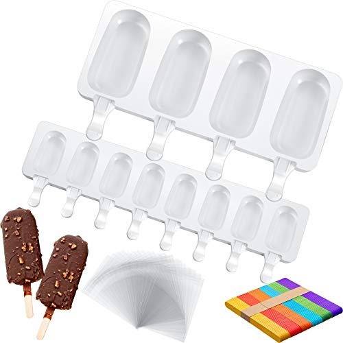 Ice Cream Silicone Ice Lolly Mould Set 4 Cavities Silicone Ice Lolly Mould 8 Cavities Homemade Ice Lolly Mould with 50 Pieces Ice Lolly Sticks 100 Pieces Ice Lolly Packing Bag for Home DIY Ice Lolly