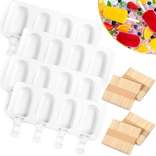 Perthlin 4 Pieces Ice Cream Mould ice lolly Mold Silicone Ice Cream Mold 4Cavity Cake Pop Molds Baking Molds with 200 Pieces Sticks for Homemade Treats