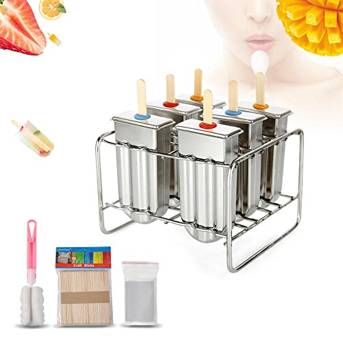 Set of 6 Stainless Steel Ice Lolly Mold Popsicle Mold Ice Cream Mould Lolly Maker Set Ice Pop DIY Maker Mold Freezer