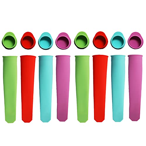 Silicone Ice Pop mold DIY Ice Lolly Moulds with Lids Baby Food Storage Container Large Popsicle Maker Molds 8 Pcs4 Colors