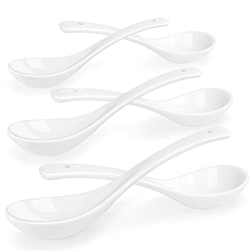 Artena Elegant White 665inch Asian Soup Spoon Set of 6Premium Porcelain Chinese Soup SpoonsRamen Spoons for PhoWontonDumplingMiso Japanese Soup Spoon for Cereal ThaiOval Hook Design