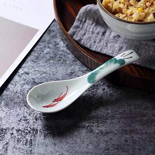 Ceramic Soup Spoons set Chinese Style Glaze Porcelain Rice Spoons Asian Tableware spoons Set of 4 (Dark green)