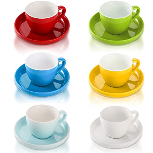 DEAYOU Set of 6 Espresso Cups with Saucers 3 Oz Tiny Porcelain Demitasse Cups Small Ceramic Baby Cups for Espresso Coffee Cafe Tea