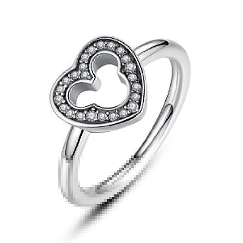 888 Easy Shop Hot 925 Silver Crystal Mickey Mouse Heart Finger Wedding Engagement Ring (6)