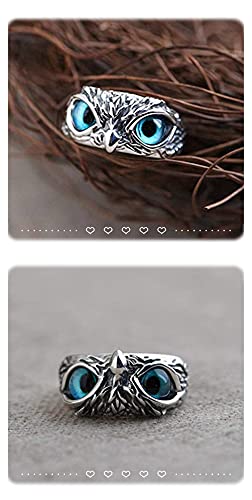 925 Silver Demon Eye Owl RingmSilver Retro Animal Open Adjustable RingRing Jewelry Gift for Women and Men (Owl Ring2Pcs)