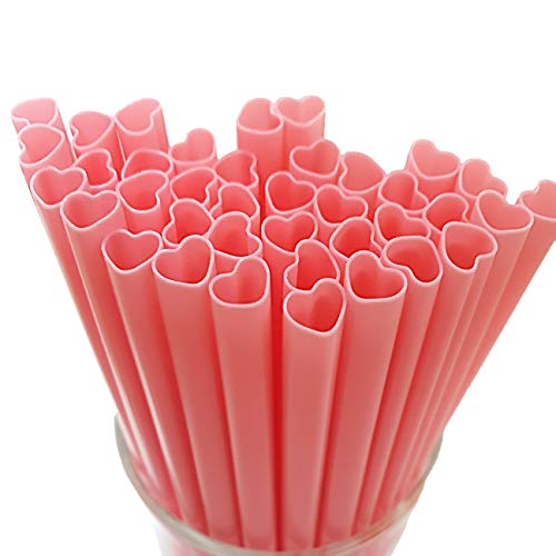 The best MOON 100pcs Heart Shaped Pink Straws Disposable Drinking Cute Straw Individually Wrapped Pink Plastic Straw Valentines day Cocktail Birthday Party for kids Bridal Shower Wedding Supplies
