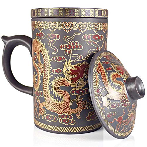 25DOL Chinese Tea Mug with Infuser and Lid 10Oz  Chinese Yixing Purple Clay Coffee Mug  Chinese Mug with Lid  Chinese Dragon Mug  Chinese Tea Infuser Mug  Travel Mug  Retain Heat very well