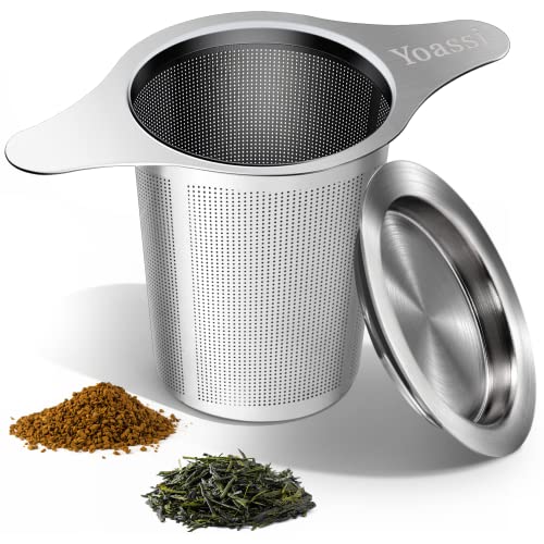 Yoassi Extra Fine 188 Stainless Steel Tea Infuser Mesh Strainer with Large Capacity  Perfect Size Double Handles for Hanging on Teapots Mugs Cups to Steep Loose Leaf Tea and Coffee