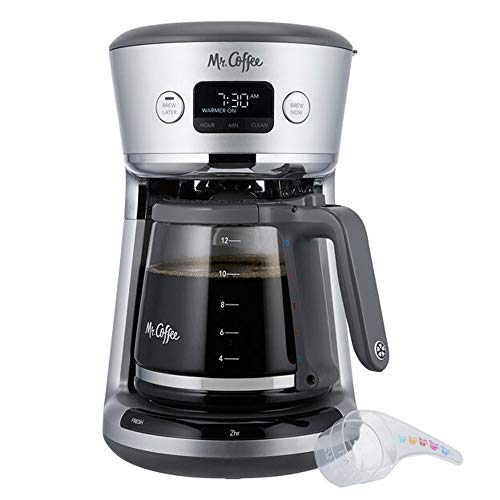 Mr Coffee 31160393 Easy Measure 12 Cup Programmable Digital Coffee Maker Machine with Built In Water Filtration and Measuring Scoop Silver