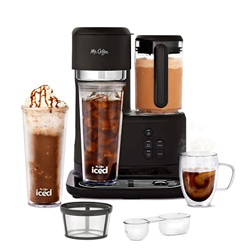 Mr Coffee SingleServe 3in1 Iced and Hot Coffee and Tea Maker and Blender with Reusable Filter Scoop Recipe Book 2 Tumblers Lids and Straws