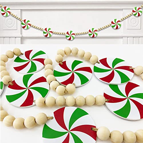 Christmas Decorations Indoor  Wooden Peppermint Xmas Garland  Vintage Christmas Decorations for Home Office Party Fireplace Mantle Shelf