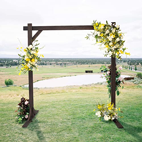 Efavormart 7FT Rustic Square Wedding Arch Wooden Backdrop Stand Wedding Ceremony Arch  Brown