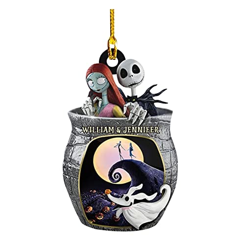 Personalized Halloween Decorations Halloween Ornaments Custom Name Wooden Ornaments Pendant Jack and Sally Hanging Tags Scary Halloween Party Decor