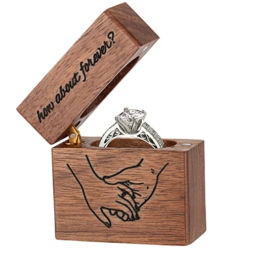 Wooden Ring Box Keepinno Wood Engagement Ring Box for Proposal Portable Small Slim Walnut Ring Box (How About Forever)