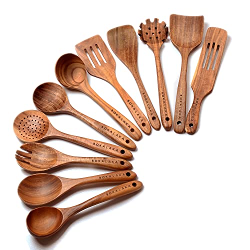 Wooden Spoons for Cooking11 Pack Teak Wooden Cooking Utensils Wooden Kitchen Utensils Set Wooden Utensils for Cooking Wooden Spatula Set