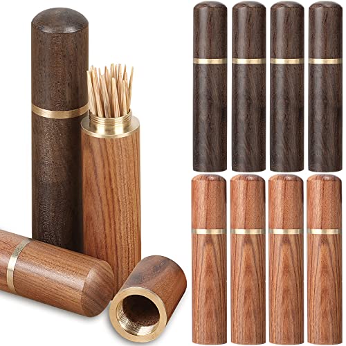10 Pieces Portable Wood Toothpick Holder Mini Toothpick Box Wooden Tooth Pick Holder Pocket Toothpick Holder Toothpick Carrying Case Travel Portable Toothpick Dispenser Bucket for Women and Men