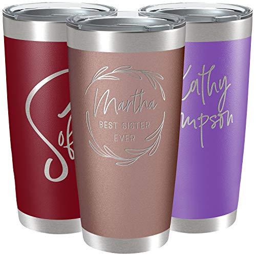 Personalized Tumblers Stainless Steel 20 oz Tumbler wLid  13 Designs  Personalized Cups Double Walled Insulated Coffee Cup for Travel Work Gym Fitness  Hot and Cold Drink  Rose Gold
