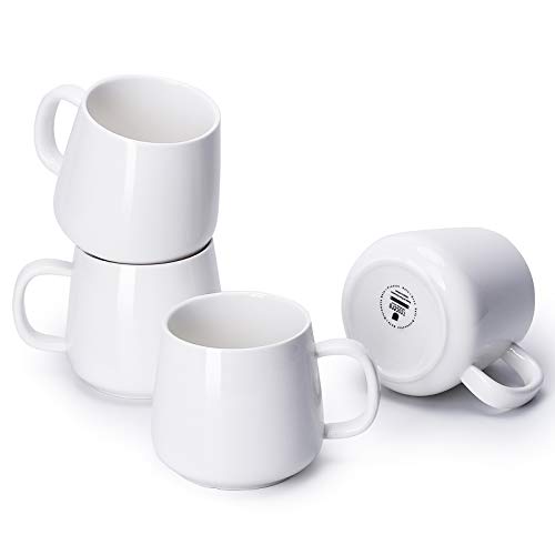 Porcelain Coffee Mugs Set of 4  12 Ounce Cups with Handle for Hot or Cold Drinks like Cocoa Milk Tea or Water  Smooth Ceramic with Modern Design White