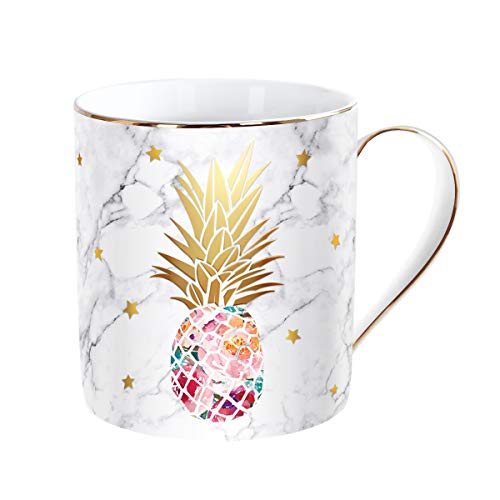 WAVEYU Decorative Ceramic Mug for Women Girls Coffee Mug Cup Design with Handle Decoration with Handle Coffee Tea Cup for Girl Women 14 oz (Pineapple)