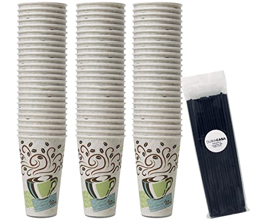 Dixie PerfecTouch Insulated Paper Hot Cup 75 Count 12 oz Coffee Cups and DuraCasa DrinkingStirring Straws Bundle (12 oz 75 Cups 75 Straws)