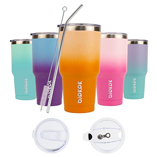 BJPKPK 30oz Stainless Steel Vacuum Insulated Tumbler Set Double Wall Travel Mug Coffee Cup with Metal Straws SplashProof LidsCoral