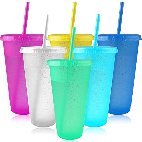 Fyess 6 Sets Tumbler with Straw and LidPlastic Water Bottle Travel Cup Reusable Cup (6 Bright Colors24 oz)
