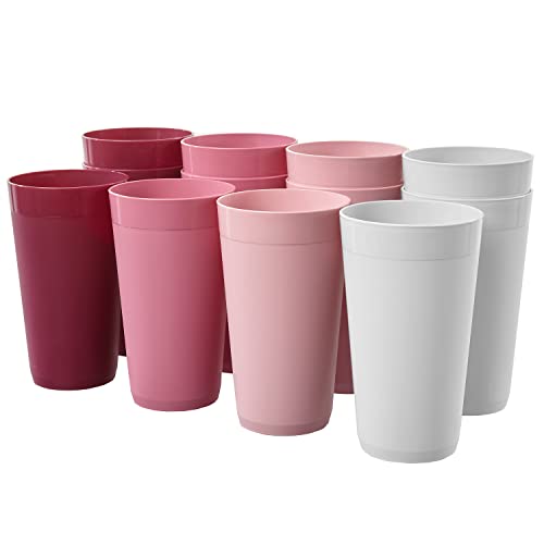 US Acrylic Newport 20 ounce Unbreakable Plastic Stackable Water Tumblers in Pink Berry  Set of 12 Drinking Cups  Reusable BPAfree Made in the USA Toprack Dishwasher and Microwave Safe