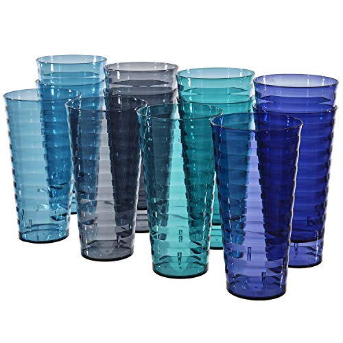 US Acrylic Splash 28 ounce Plastic Stackable Iced Tea Tumblers in 4 Coastal Colors  Value Set of 12 Drinking Cups  Reusable BPAfree Made in the USA Toprack Dishwasher Safe