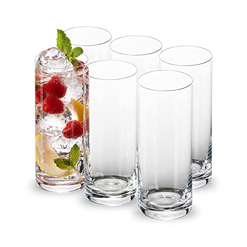 Durable Drinking Glasses Set of 6  16 OuncesClear Water Glass Cups with Heavy Weighted Base Iced Coffee Glasses Drinking Cups Beer Glasses Highball Glasses Glass Tumbler Cocktail Mixing Glass