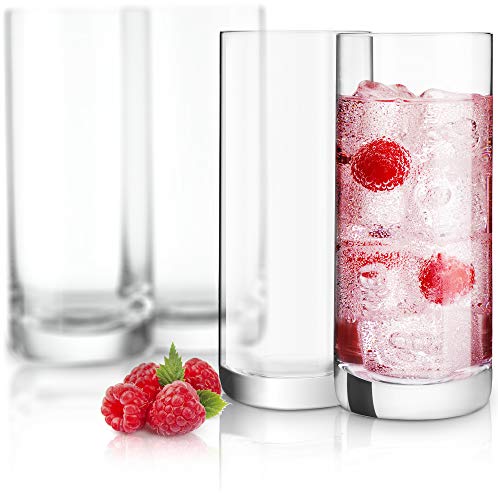 JoyJolt Stella Crystal Highball Glasses Barware Collins Tumbler for Water Juice Beer and Cocktail (Set of 4)142Ounces