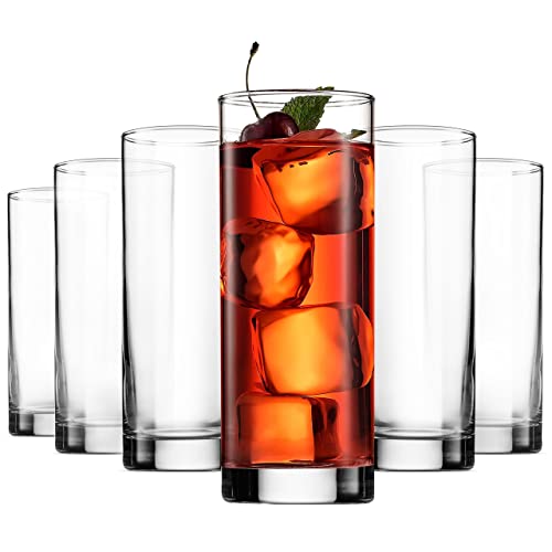 Paksh Novelty Italian Highball Glasses Set of 6 Clear Heavy Base Tall Bar Glass  Drinking Glasses for Water Juice Beer Wine Whiskey and Cocktails  13Ounce Cups