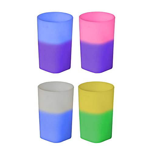 2oz Color Changing Mood Plastic Shot Glass Unique square bottom BPA FREE and reusable round top design and 1 oz  Set of 12 Assorted Colors  MADE IN USA