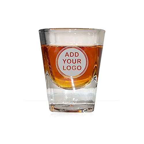 Custom Design or Logo 2oz Square Shot Glass  Engraved Personalized Gifts  Square Base Wide Rimmed Glass Dishwasher Safe (2 Pack)
