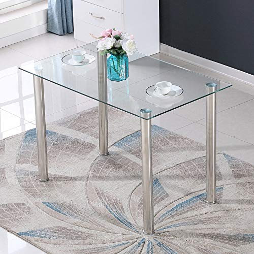 COSVALVE Tempered Glass Dining TableTable with Rust Resistant Legsfor Kitchen Dining Room Restaurant Coffee Shop Domestic 28in x 43in(Clear Dining Table)