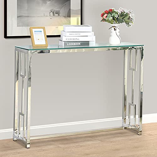 Console Table Modern Narrow Glass Table Sofa End Table for Living RoomFoyerHallwayEntrywayCorridor (Hollow Geometrical Shape 417 x117x307in)