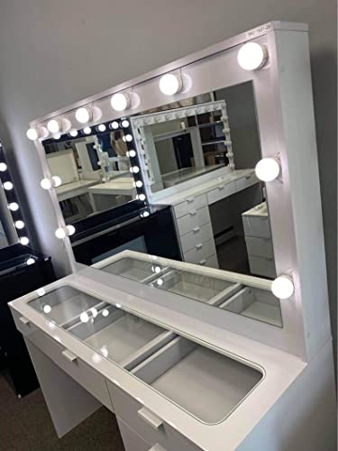 New Dressing Table Glass Top 07 Drawers and Set of 10 led Lights Bulbs