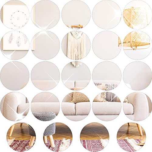 Set of 24 Acrylic Round Mirror Plate Circle Mirror Trays Wedding Centerpieces for Tables Self Adhesive Non Glass Mirror Stickers for Home or Wall Decor Candle Crafts (8 Inch)