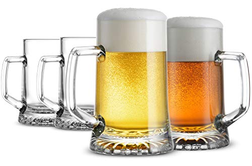 Bormioli Rocco 4Pack Solid Heavy Large Beer Glasses with Handle  1714 Ounce Glass Steins Traditional Beer Mug glasses Set Perfect Coffee  Tea Glass Everyday Drinking Glasses Cocktail Glasses