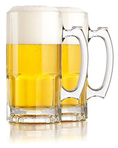 Serami Hikari Design 1L (34oz) German Style Extra Large Super Glass Beer Steins Set of 2