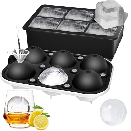 ROTTAY Ice Cube Trays (Set of 2) Sphere Ice Ball Maker with Lid  Large Square Ice Cube Maker for Whiskey Cocktails and Homemade Keep Drinks Chilled