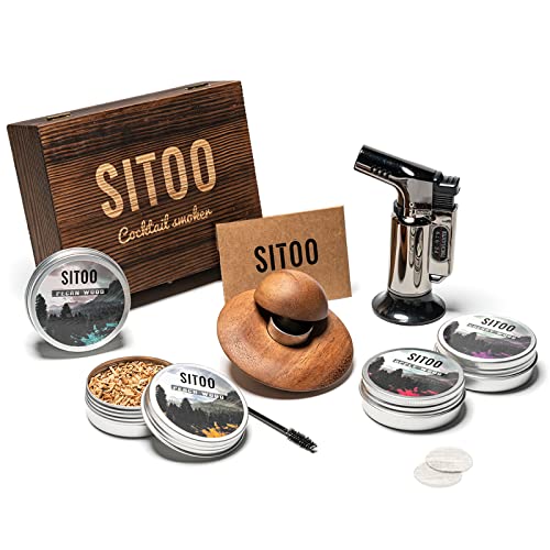 SITOO Cocktail Smoker Kit with Torch Wood Chips for Whiskey and Bourbon  Drink Smoker for Smoke Infusion in Cocktails and Drinks  Gift for Whiskey Lover Dad Husband