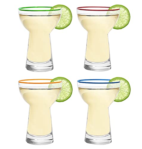 15oz Large Coupe Margarita Glasses  Colored Party Rims  Set of 4  The Wine Savant  Stemless Fun Colorful Glassware for Frozen Drinks Cocktail Slushy Daiquiri Cosmopolitan Heavy Duty  Gift Box