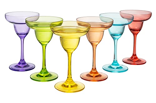 Hand Blown Colorful Margarita  Martini Glass (Set of 6)  Fancy 10oz Luxury Hand Blown For Cocktails Water Wine Juice  Champagne Glasses Cinco de Mayo  The Wine Savant  Large Party Set of 6