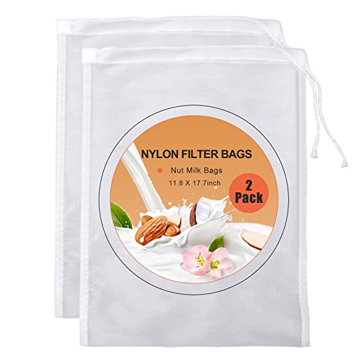 2 Pack Nut Milk BagFood Grade Nylon Nut Bag Strainer118 x 177 inch Cheese Cloth Bag for Straining Fruit JuiceNut MilkDoufuAlmondCoffeeYogurt and Soup (Nylon 118x177)